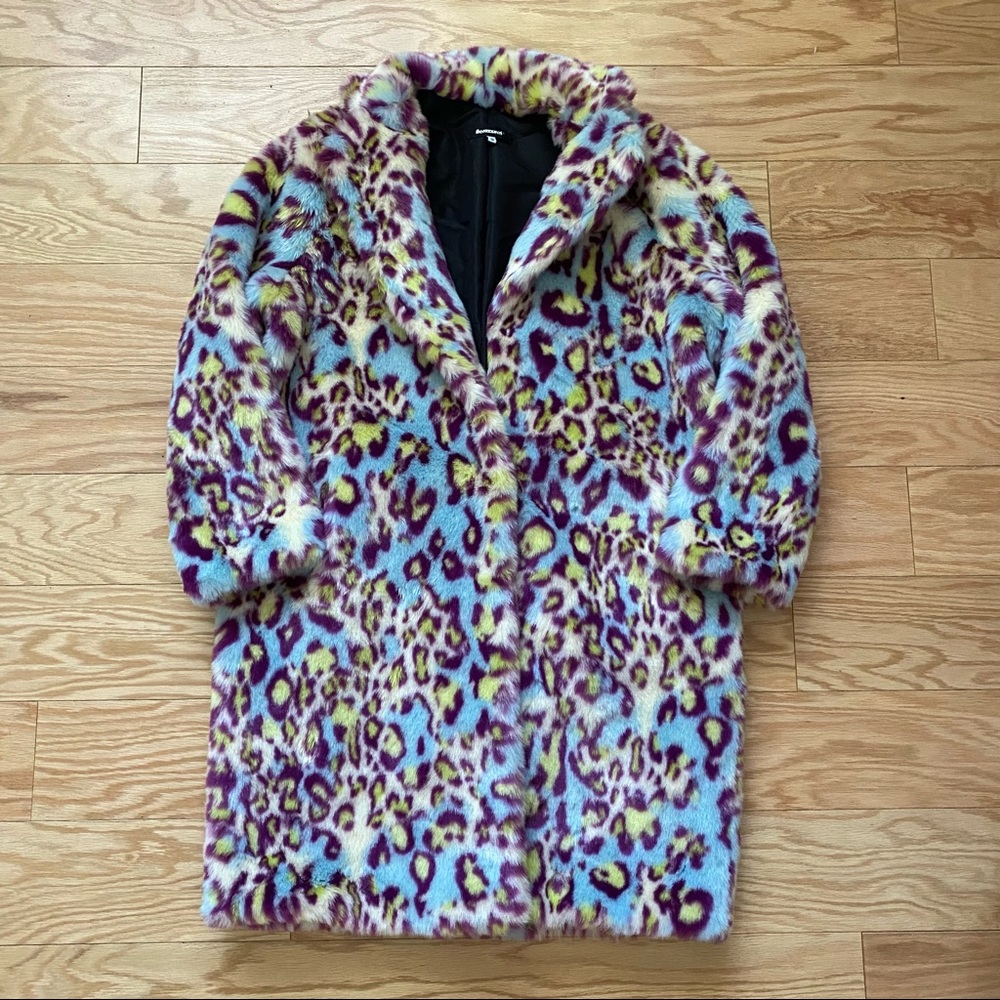 Psychedelic Faux Fur Leopard Midi Coat